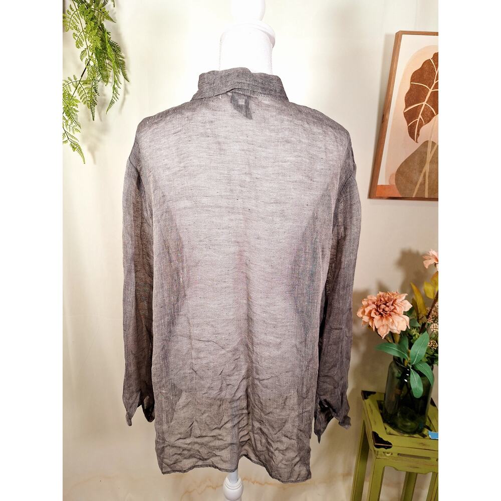 Eileen Fisher New York Women's Gray Sheer Button-Up Long-Sleeved Blouse Large - Picture 3 of 7